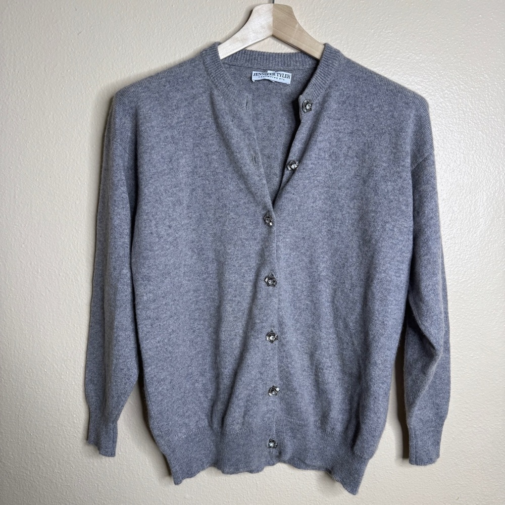 Jennifer Tyler Sweater Women's Large Gray Cardigan Cashmere Accent Buttons